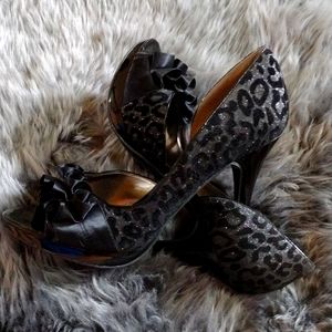 Glitter black cheetah high heels